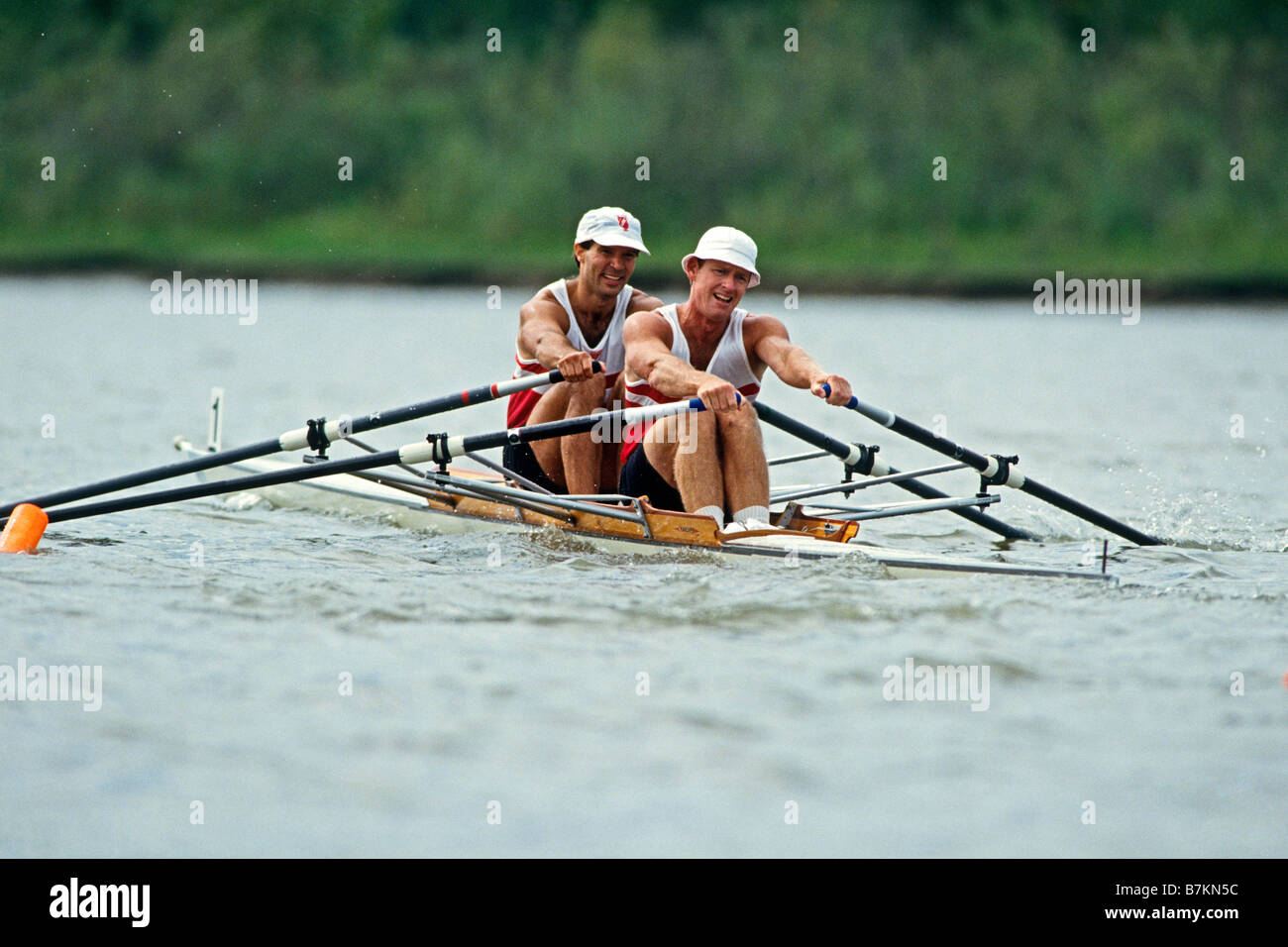 Men s pairs rowing team in action Stock Photo Alamy