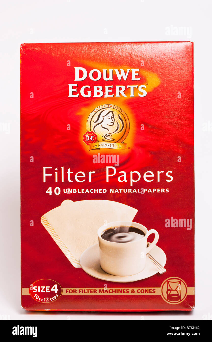 A close up of a packet of Douwe Egberts coffee filter papers for coffee  machines on a white background Stock Photo - Alamy