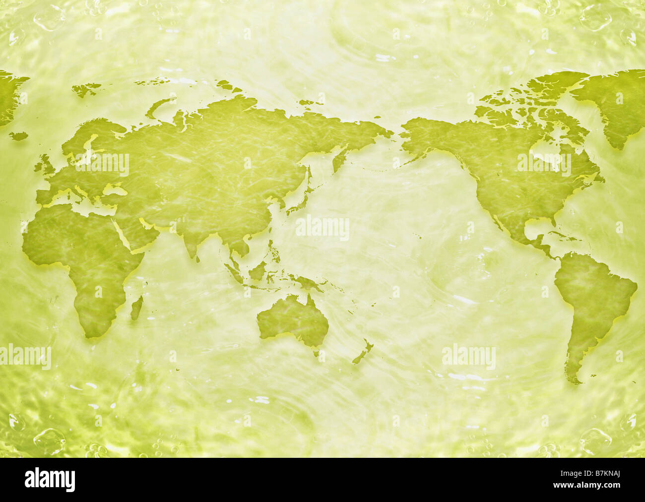 World map and water surface Stock Photo