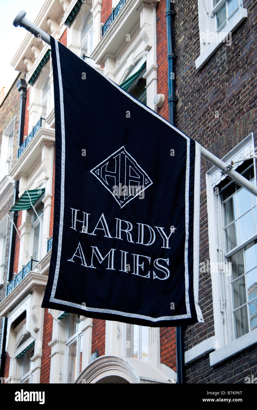 The brand flag of the Hardy Amies bespoke tailors, Savile Row, London. Jan 2009 Stock Photo