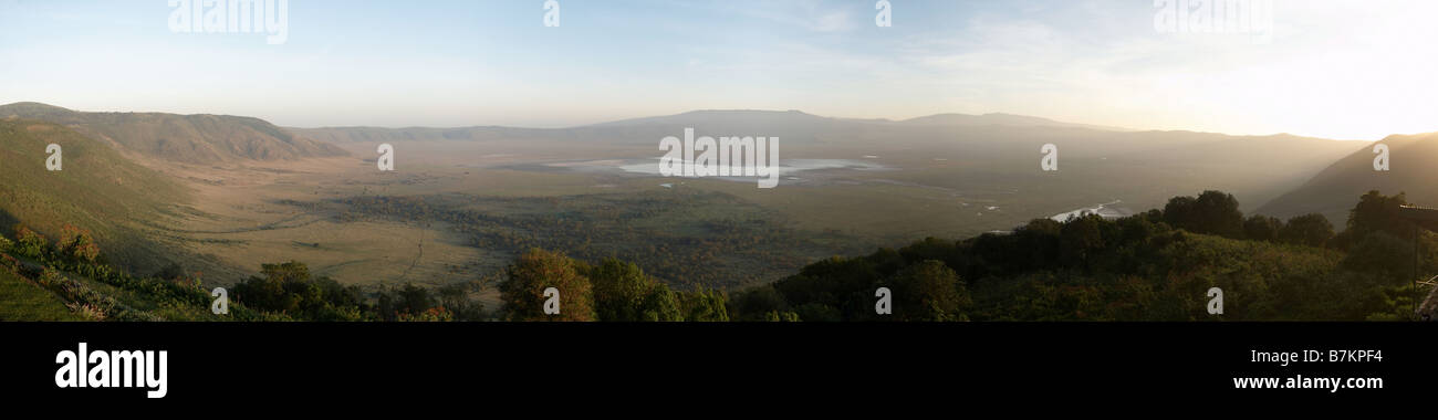 Sunrise in crater NgoroNgoro National reservation park in Tanzania Panorama Stock Photo