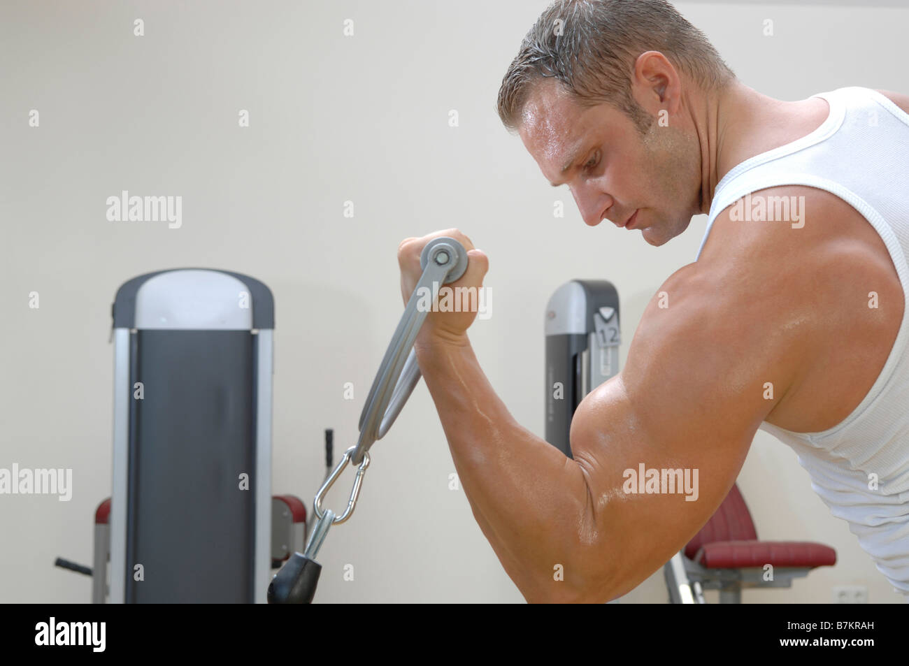 Man doing arm curls with dumbbells Stock Photo Alamy