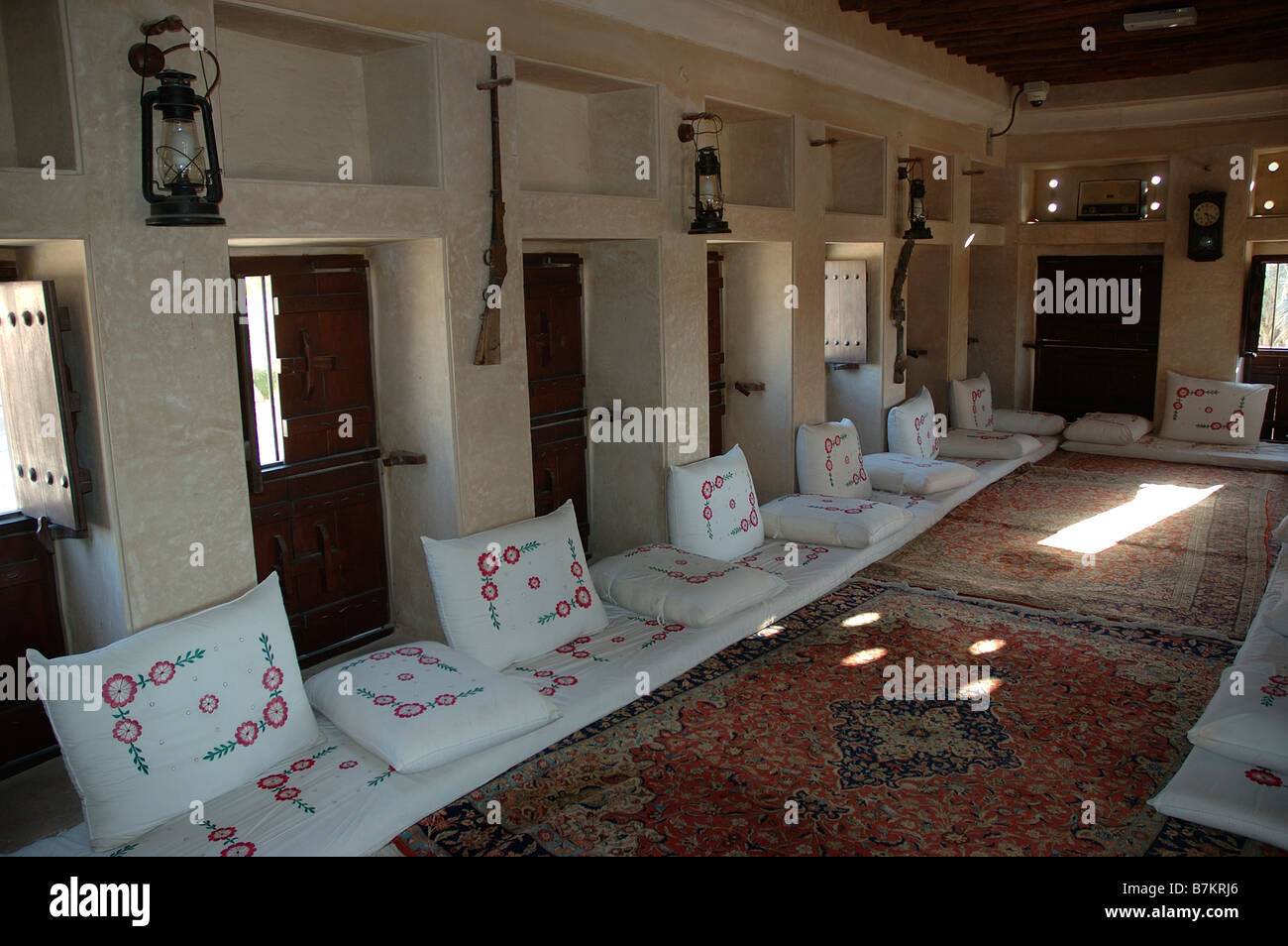 Interior of Majlis Ghoreat Um Al Sheff, Dubai, United Arab Emirates, Arabian Gulf, Middle East Stock Photo