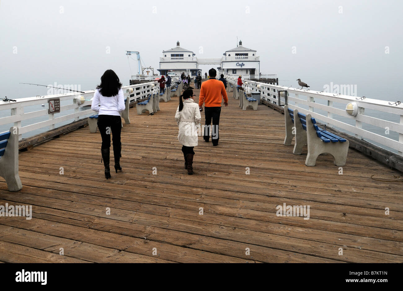 malibu pier los angeles california on a cold dull foggy winter winters