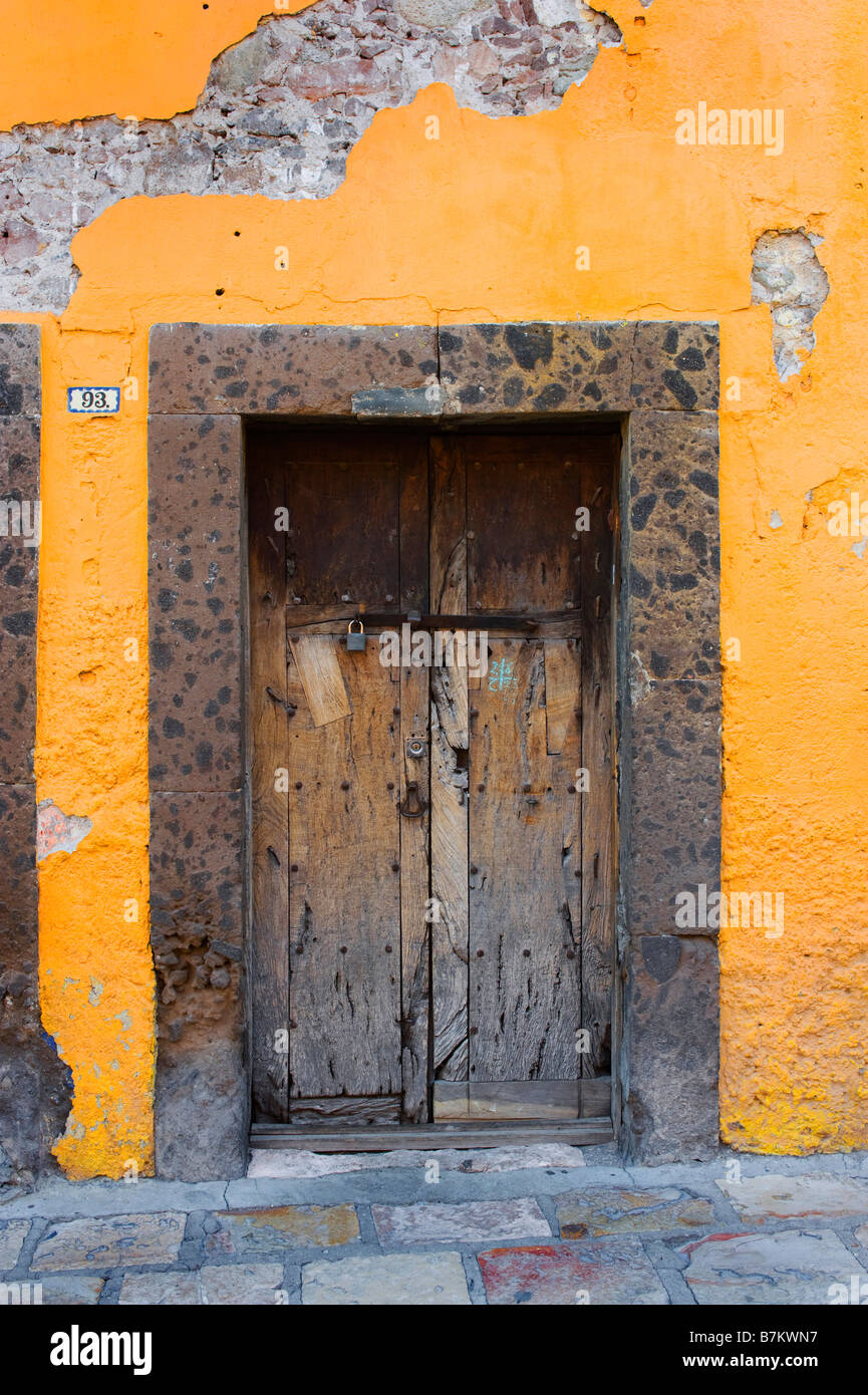 Doorway and Adobe Building, Guanajuato, Mexico Stock Photo