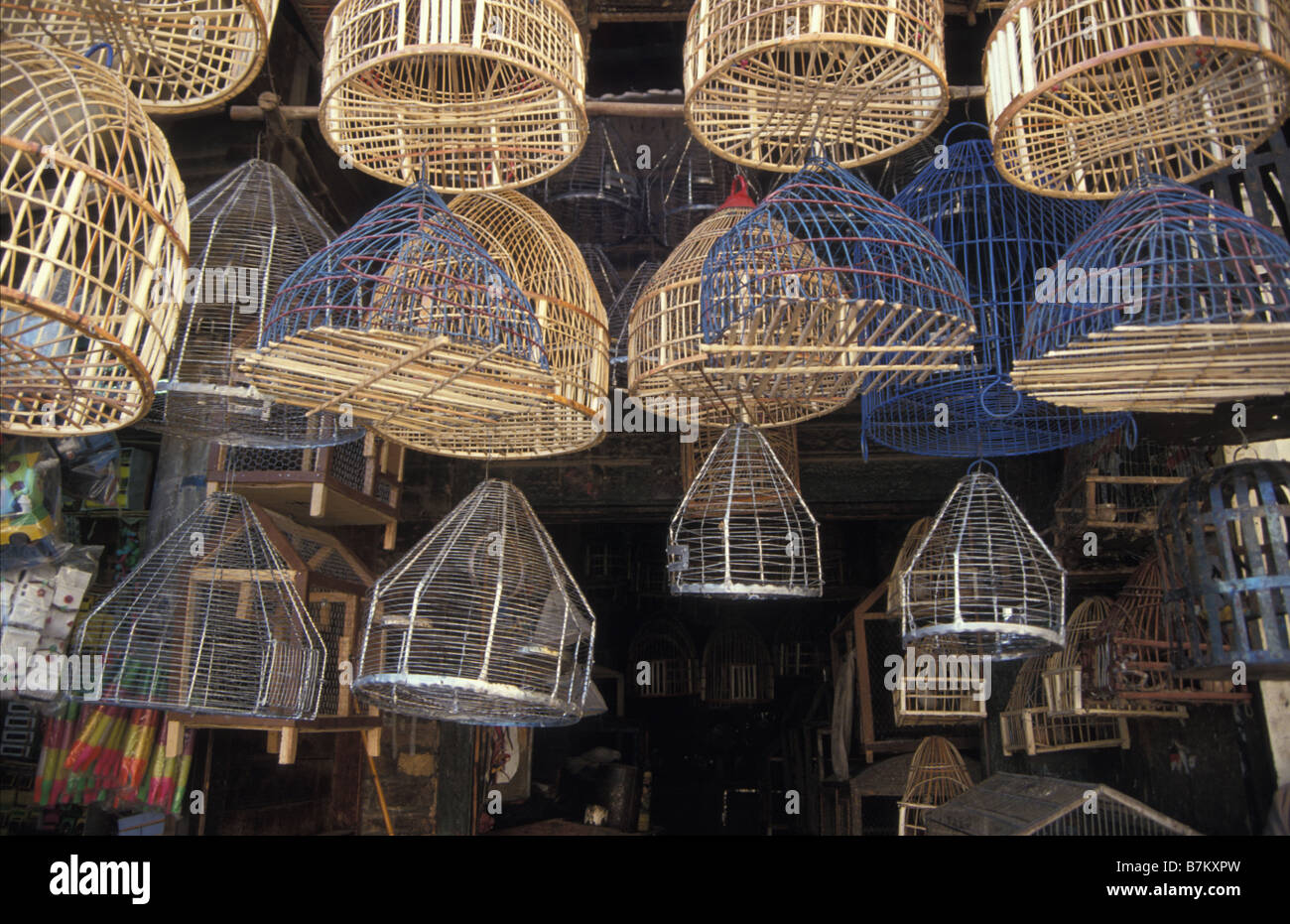 bird cages in bazaar Peshawar North West Frontier Province Pakistan