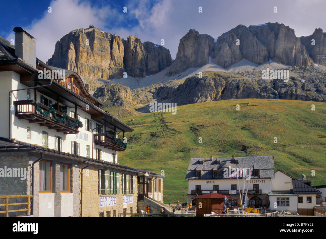 Albergo Savoia hotel at Passo Pordoi and Gruppo di Sella in Dolomites