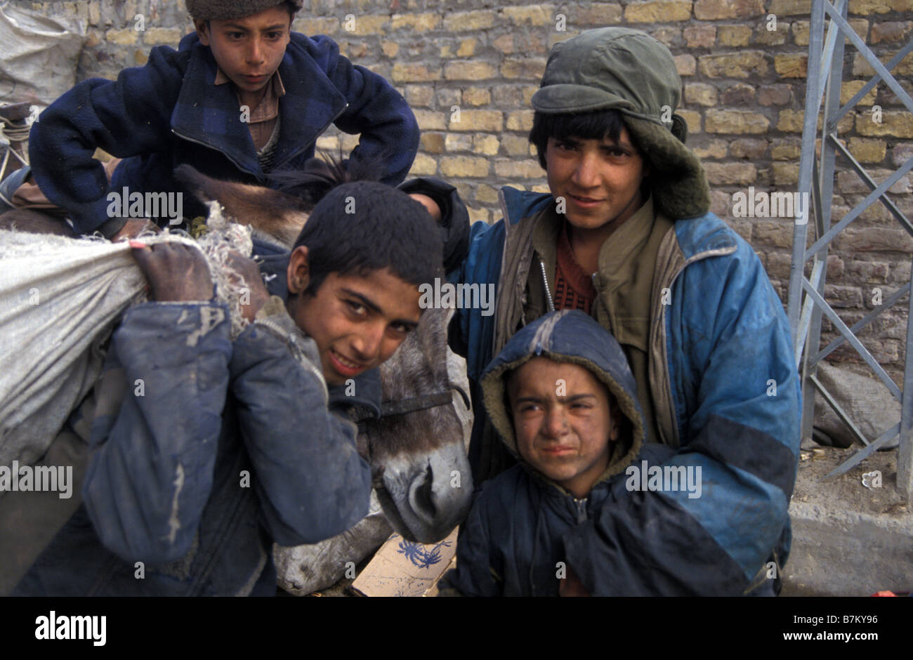 boys collecting rubbish Quetta Baluchistan Pakistan Stock Photo