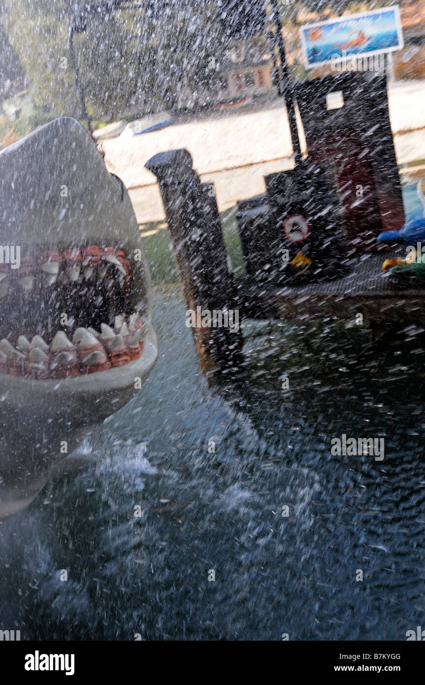 jaws great white shark attack attacking universal studios tour backlot theme park amusement film set movie fantasy Stock Photo