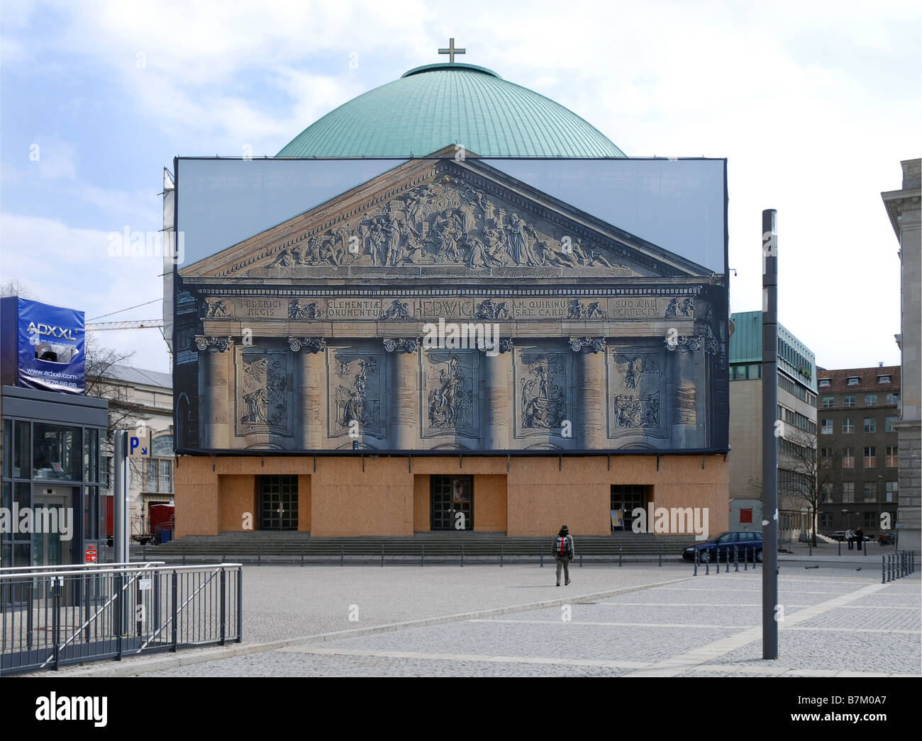 St Hedwig's Cathedral during a face lift, Bebelplatz, Berlin Stock Photo