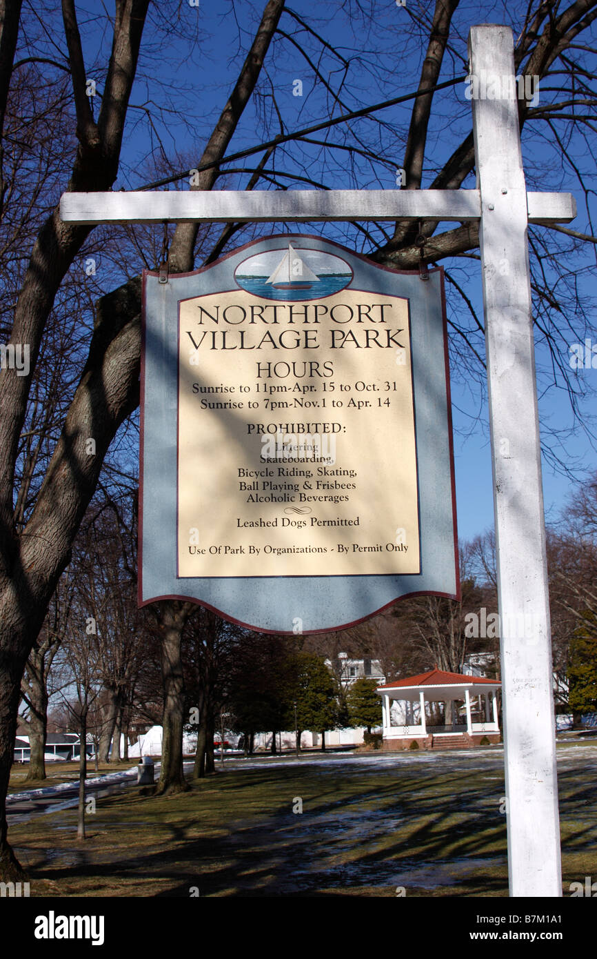 Village park, Northport, Long Island, New York Stock Photo