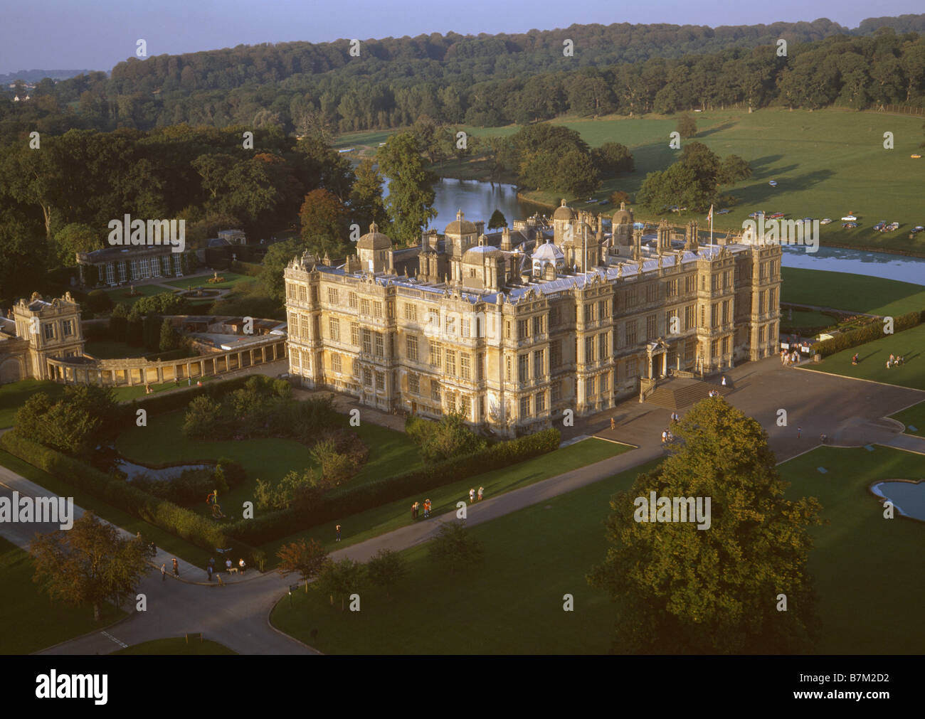 Longleat House Wiltshire built by Sir John Thynne completed 1580 Aerial view from a hot air balloon Stock Photo