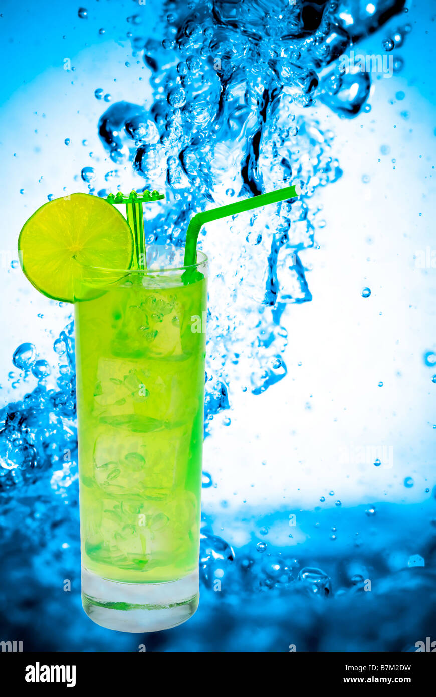 Fresh lime juice with water splash background Stock Photo