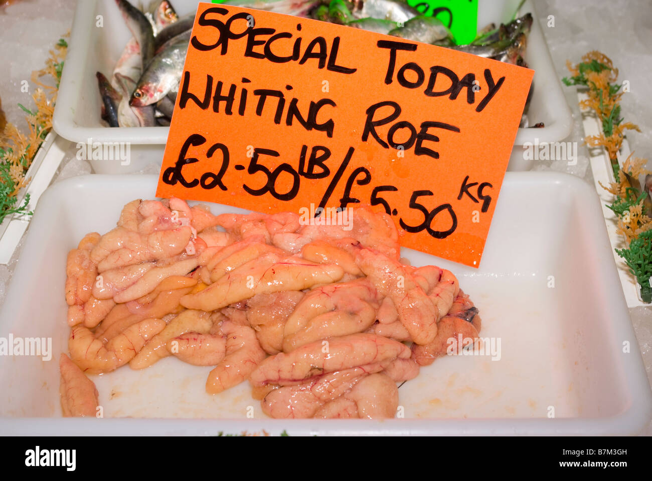 Fresh Whiting Roe Fish Counter Stock Photo Alamy