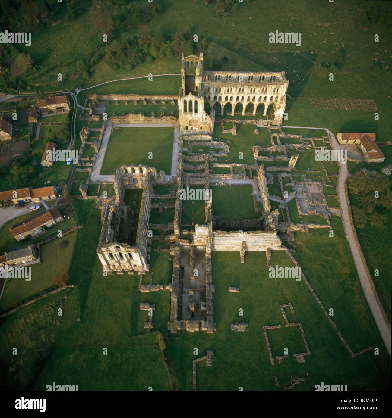 Rievaulx Abbey, Yorkshire, founded by the Cistercians in 1132. Aerial view of ruinsfrom a hot air balloon Stock Photo