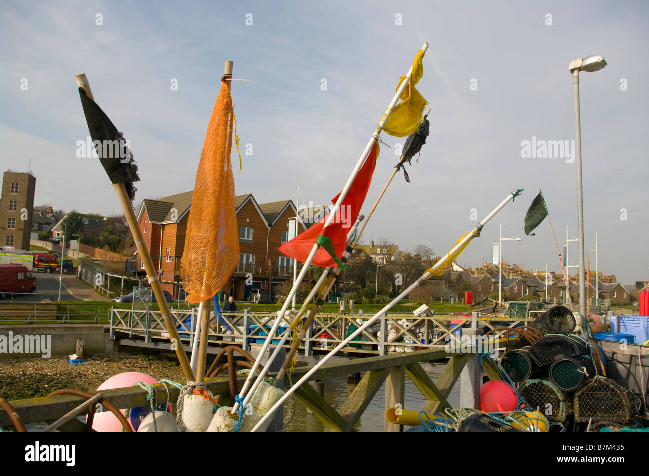 several group Commercial Fishing Marker Buoys Flags Stock Photo Alamy