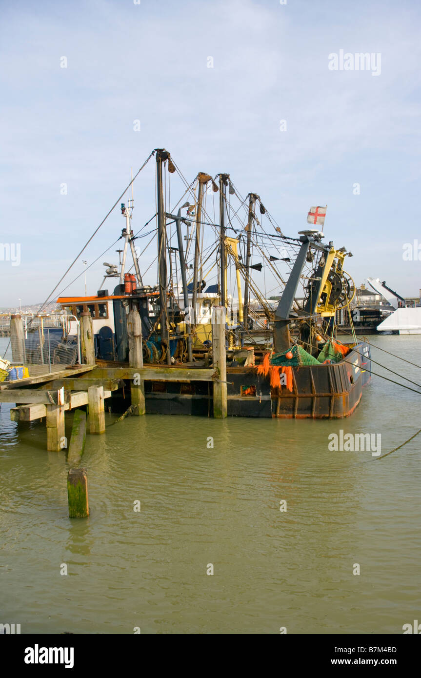 Two Commercial Fishing Boats Trawlers Moored at The West Quay Newhaven East Sussex Fleet UK Stock Photo
