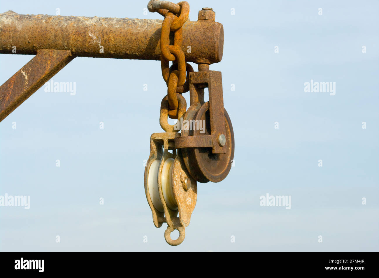 rusty Metal Rope Pulleys cable pulley Stock Photo Alamy