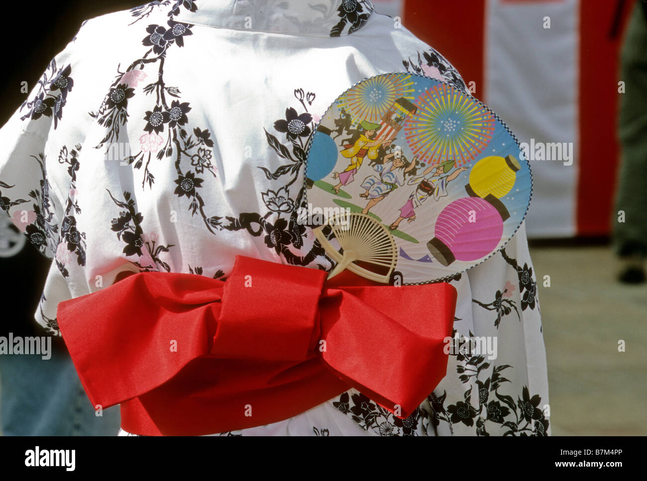 Detail view of festival participant wearing yukata at  the Japantown Summer Festival San Francisco California Stock Photo