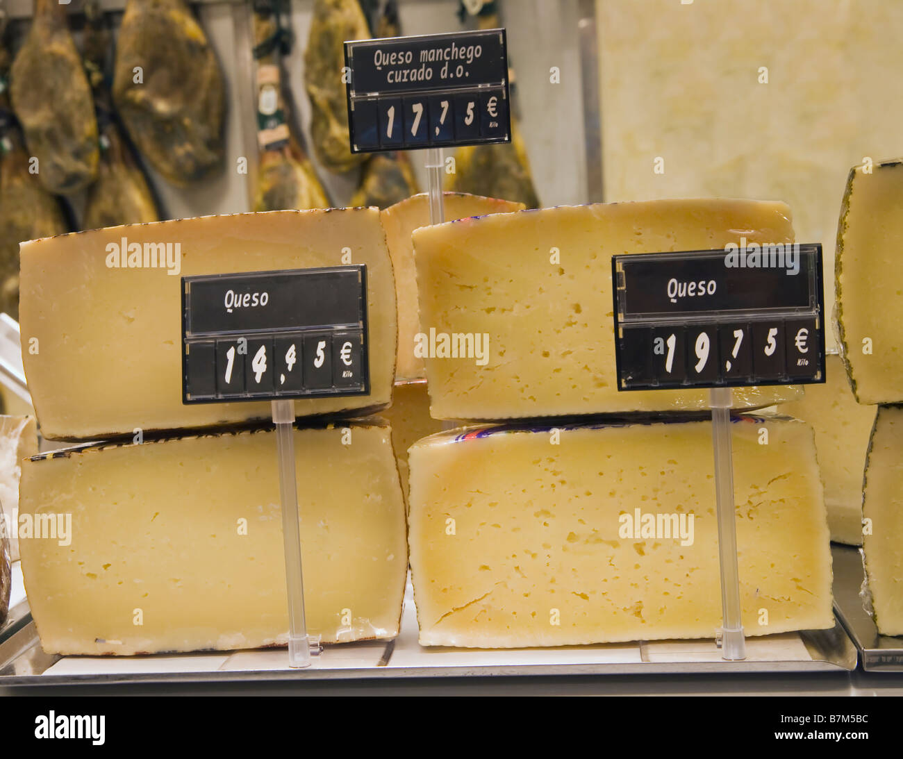 Spanish Manchego cheese on supermarket shelf Stock Photo Alamy
