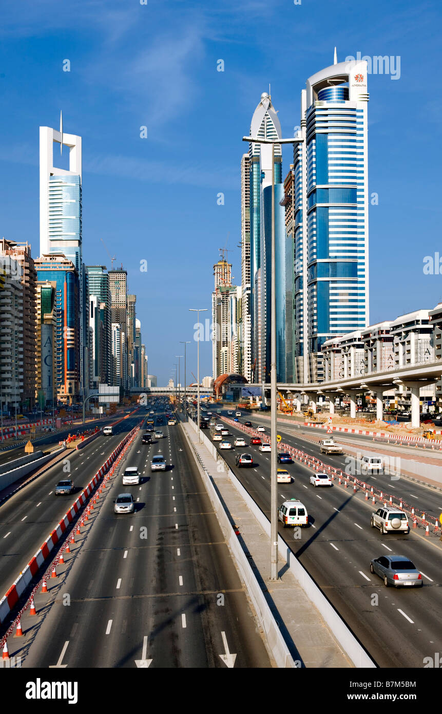 Sheik Zayed road at Dubai united arab emirates Stock Photo