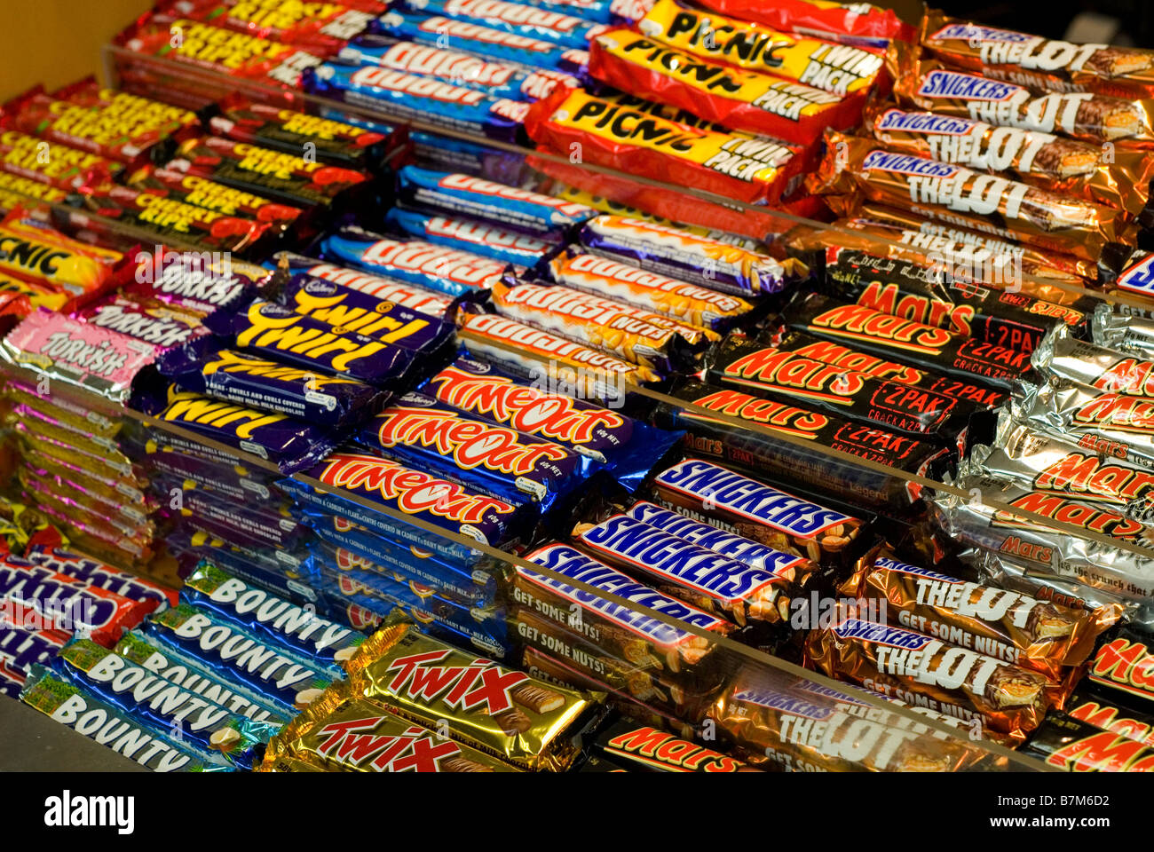 chocolate bars on display Stock Photo