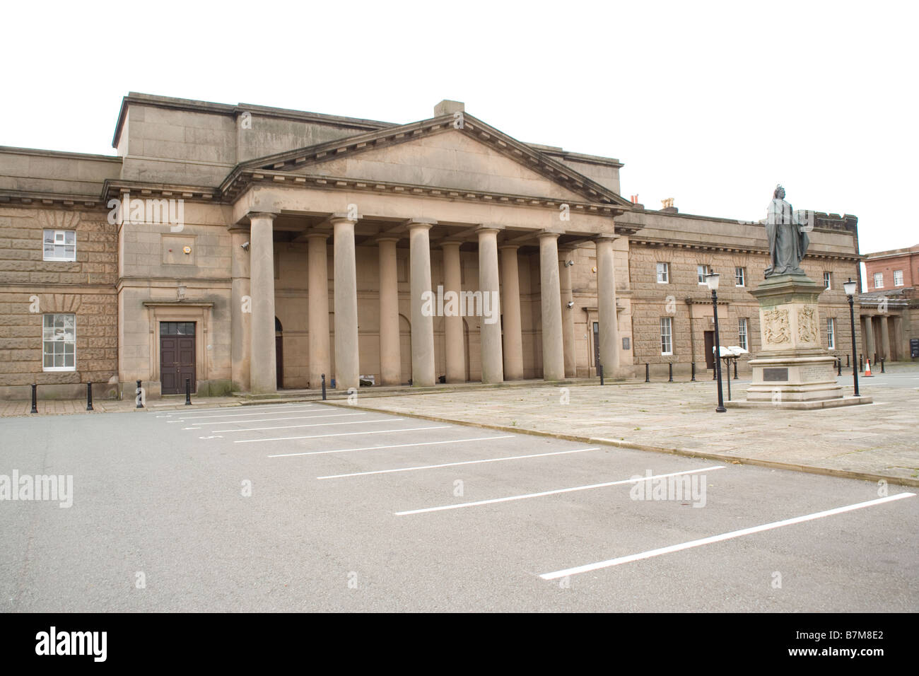 Chester Crown Court Building and the statue of Queen Victoria in