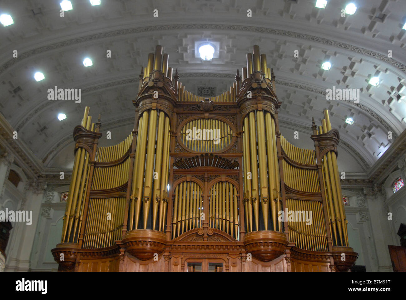 Huge pipe organ in the Town Hall of Pietermaritzburg, capital of Kwazulu Natal, South Africa Stock Photo