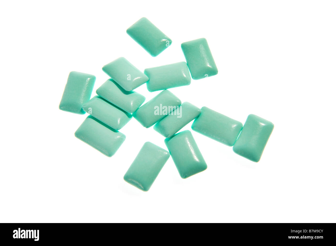 chewing gum bubble gum green blue cyan on white background pieces jelly