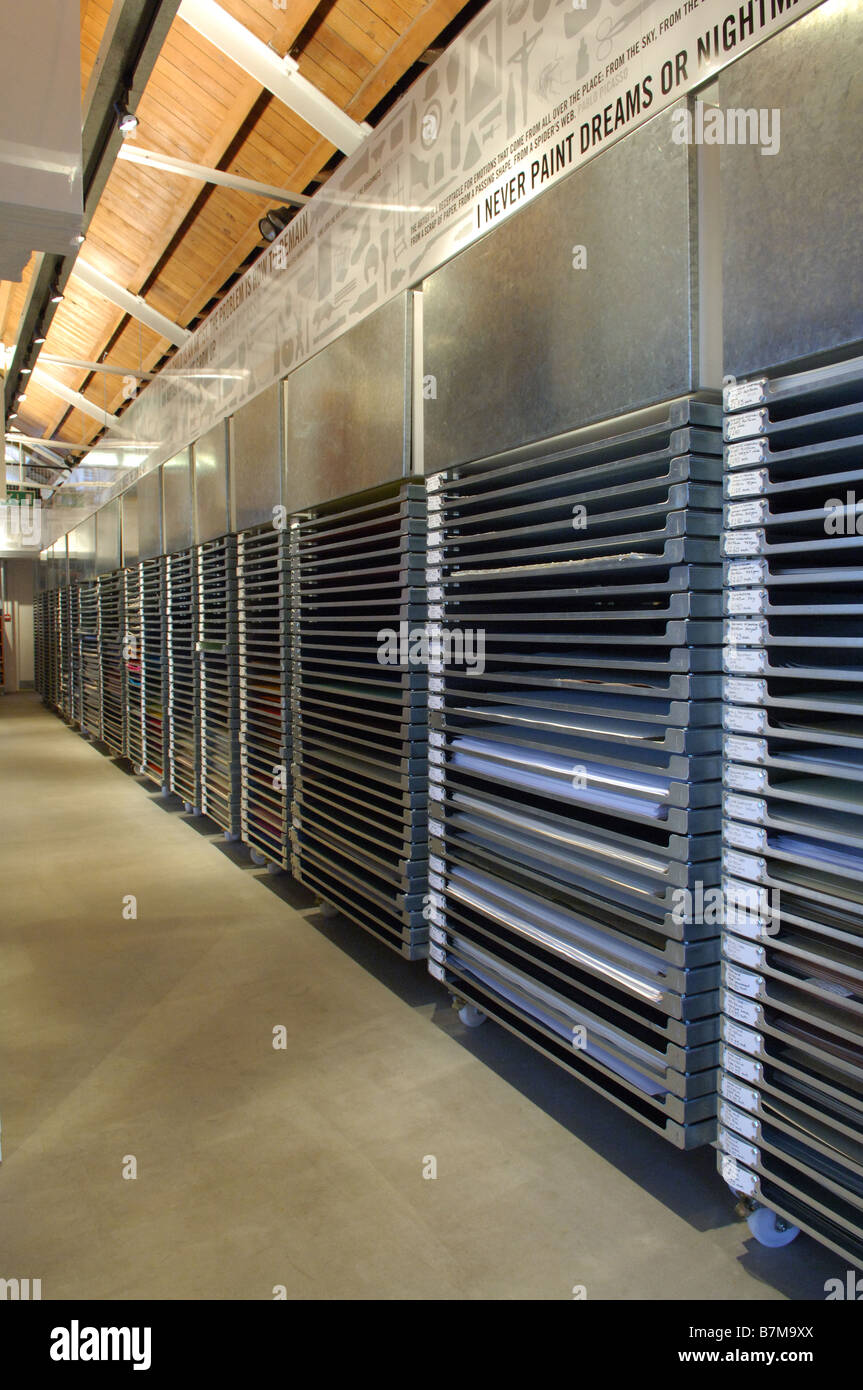 An artists shop, showing the different types and colour color of paper