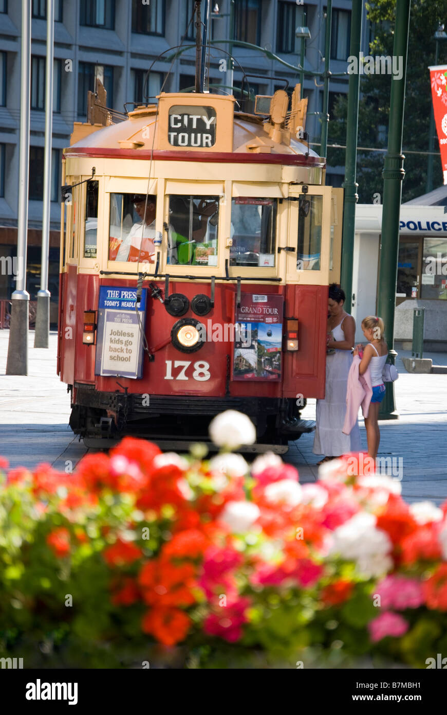 City Loop Tram, Cathedral Square, Christchurch, Canterbury, New Zealand Stock Photo