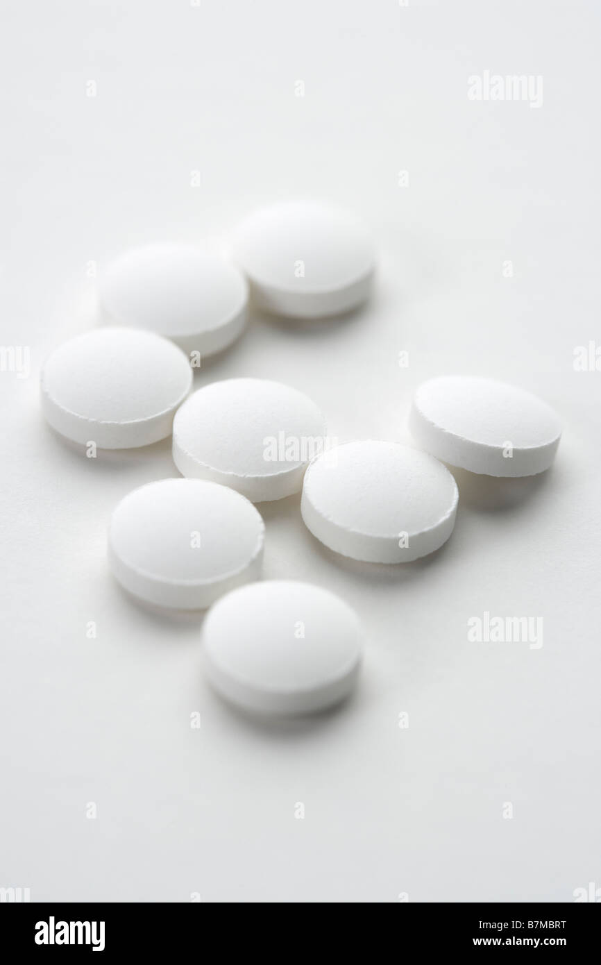 Eight vitamin C tablets Stock Photo