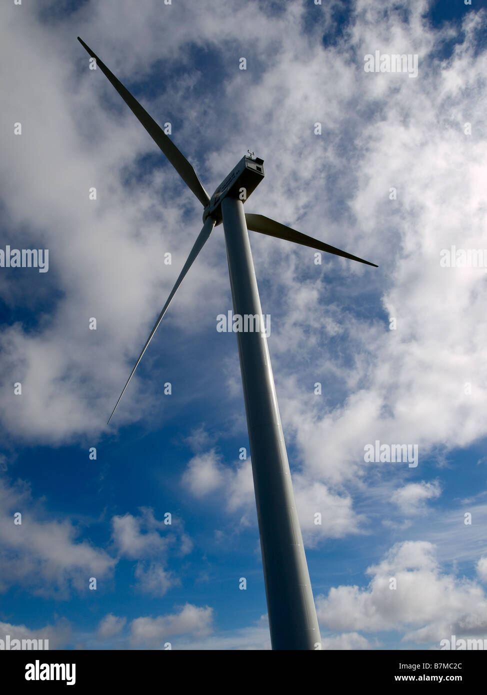 Modern wind turbine in the Parque Eolico de Los Valles Wind Farm Lanzarote Canary Islands Stock Photo