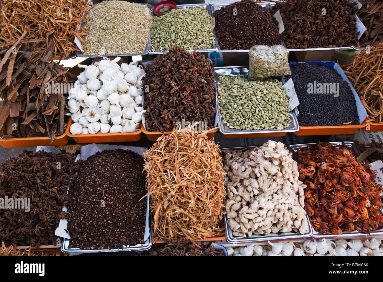 Dried spices in the market in Alappuzha South India Kerala Stock Photo