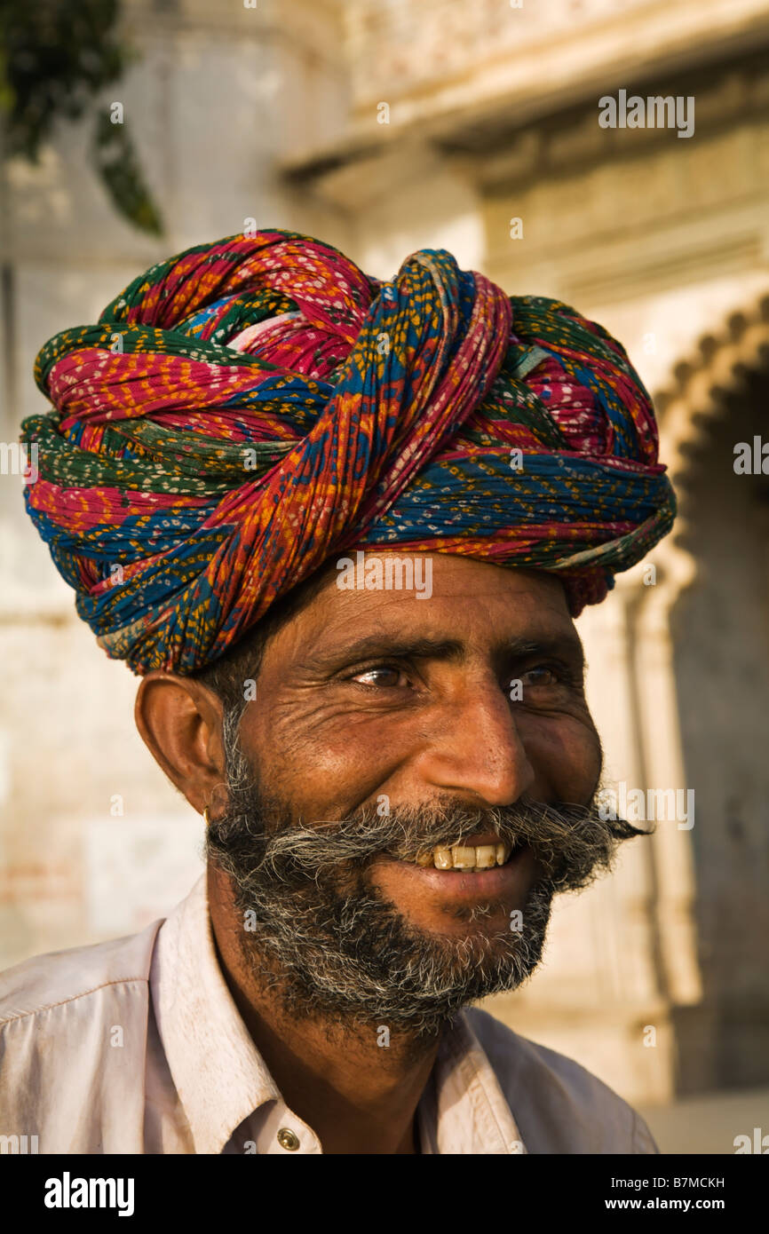 Smiling Rajasthani man with turban and big moustache in Udaipur Stock Photo  - Alamy