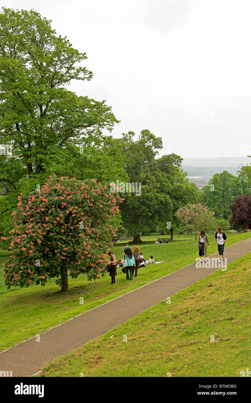 People walking along paved path in Brandon Hill park Bristol Stock ...