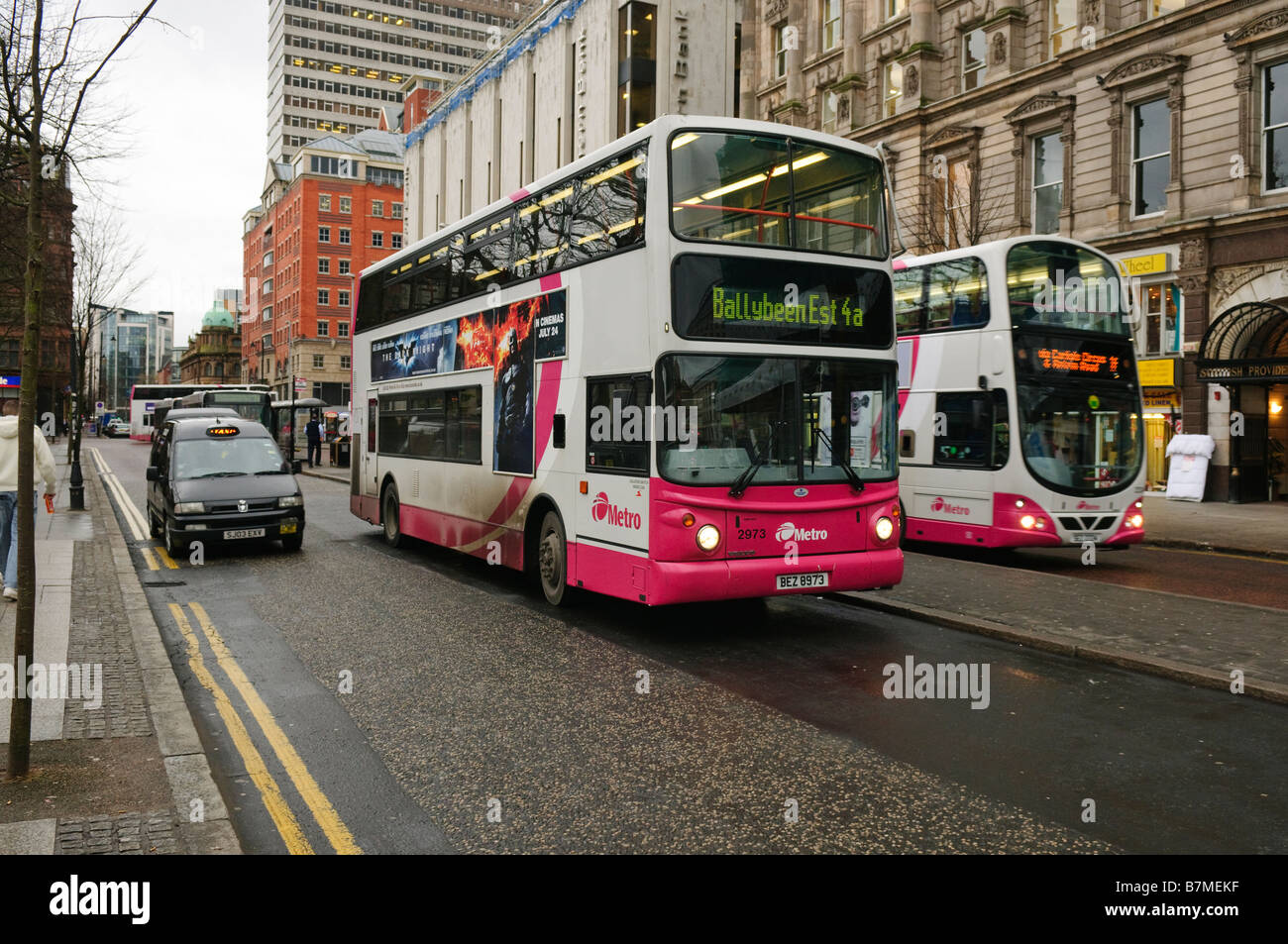 Metro/translink/citybus buses at Donegal Square West, Belfast with taxi Stock Photo