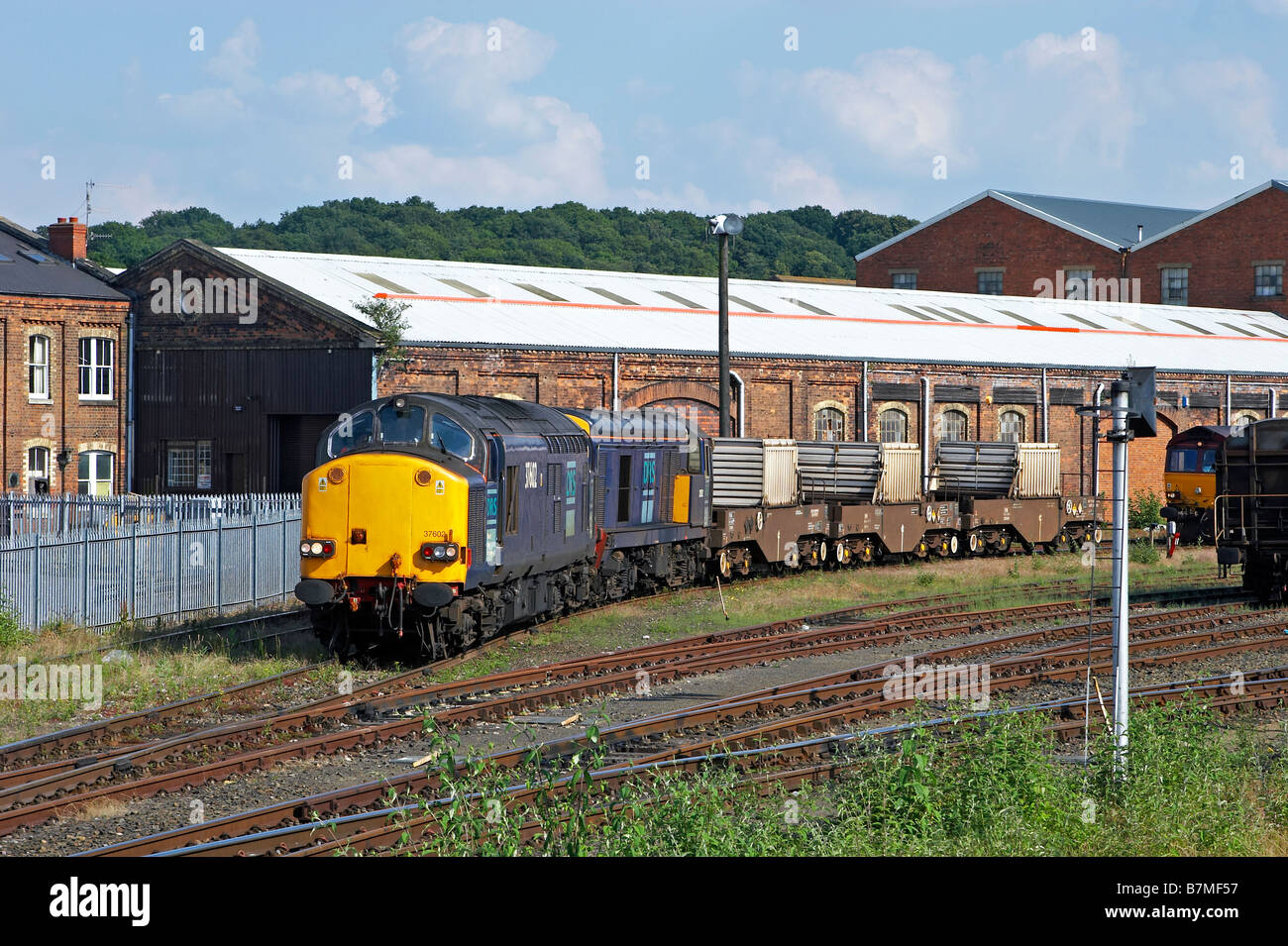 DRS train of nuclear waste in the yard at Worcester Shrub Hill. Stock Photo