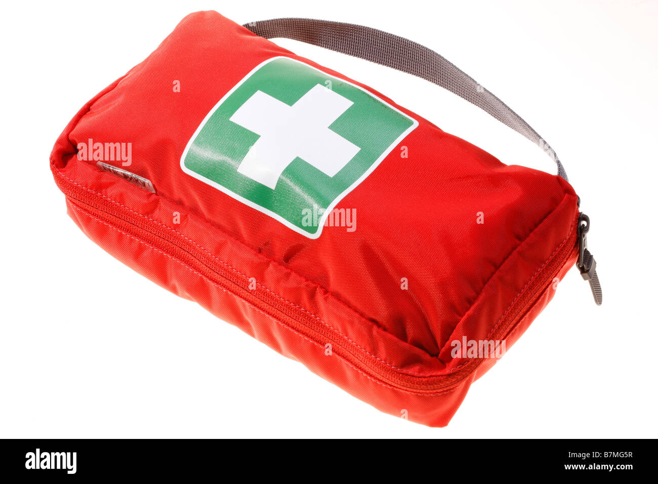 First aid box, pack and mobile, personal pharmacy, medicaments, for traveling. Stock Photo