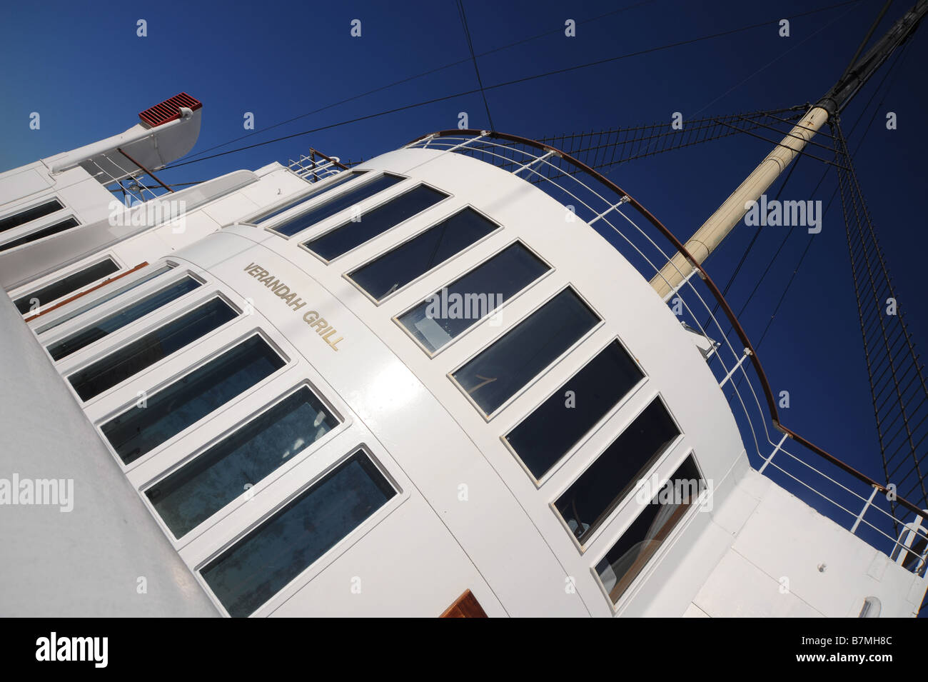Queen Mary ocean liner from 1936 detail of the aft decks of the ship
