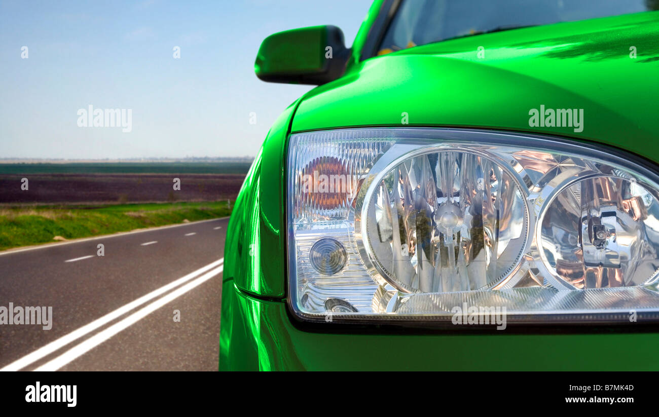 Green Car On The Road Stock Photo Alamy