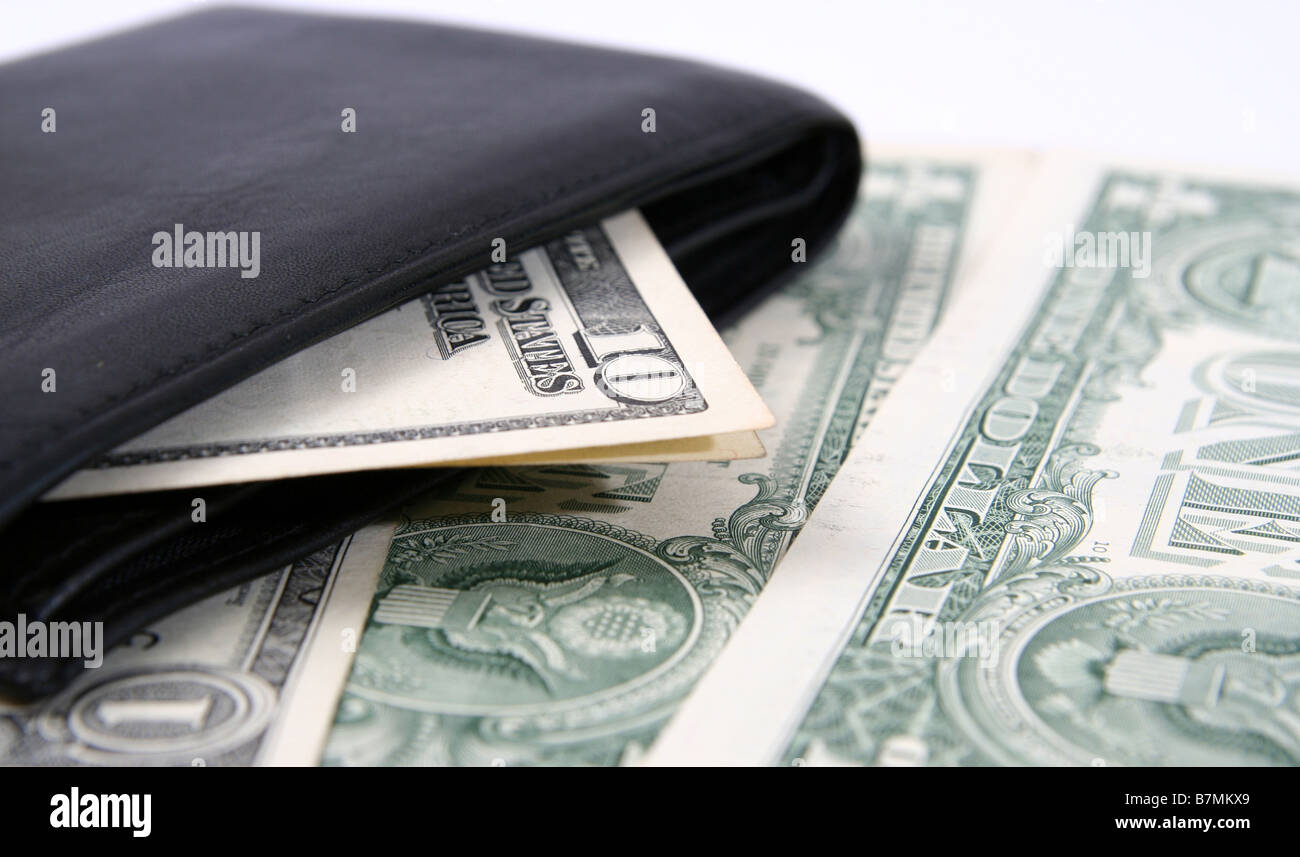 Macro image of a black leather wallet Stock Photo