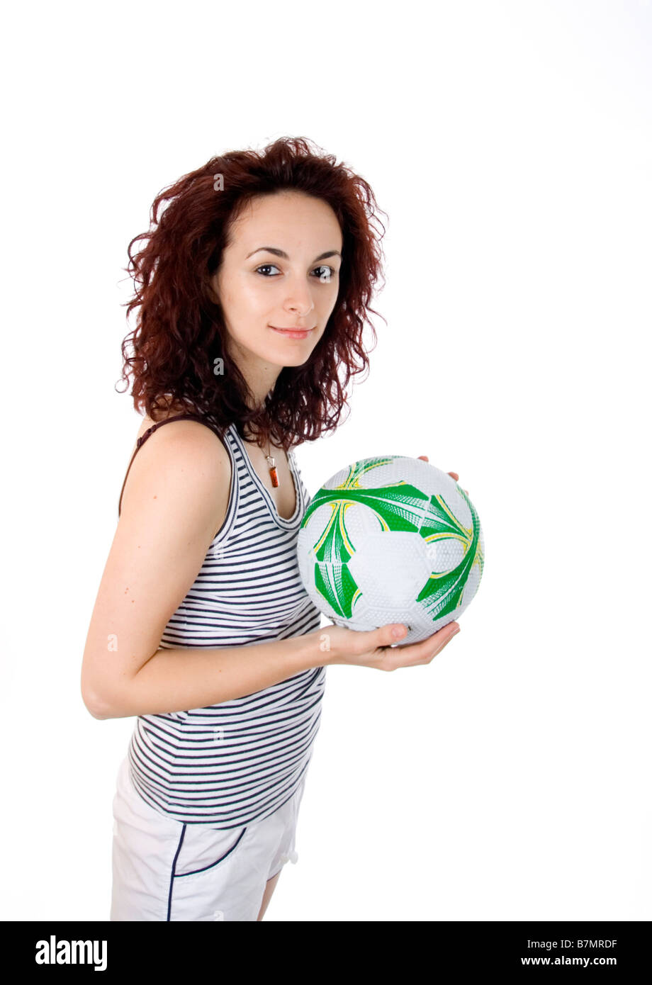 Woman with a football ball Stock Photo