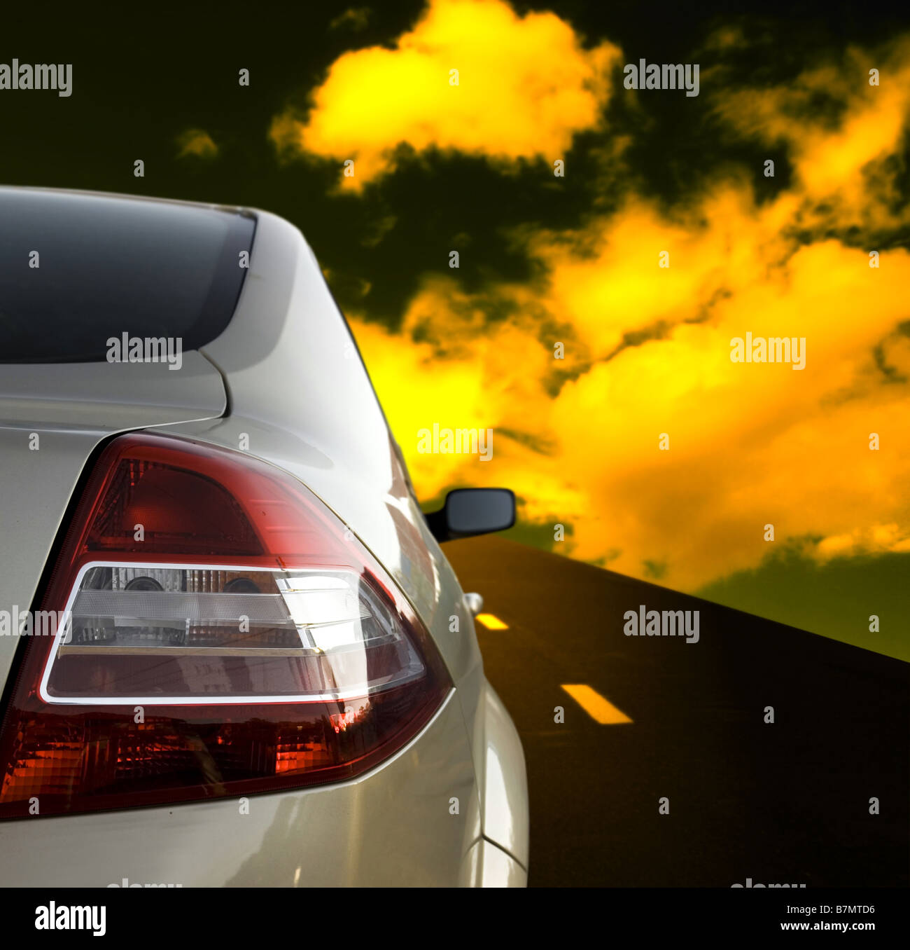 Silver car on the road Stock Photo Alamy