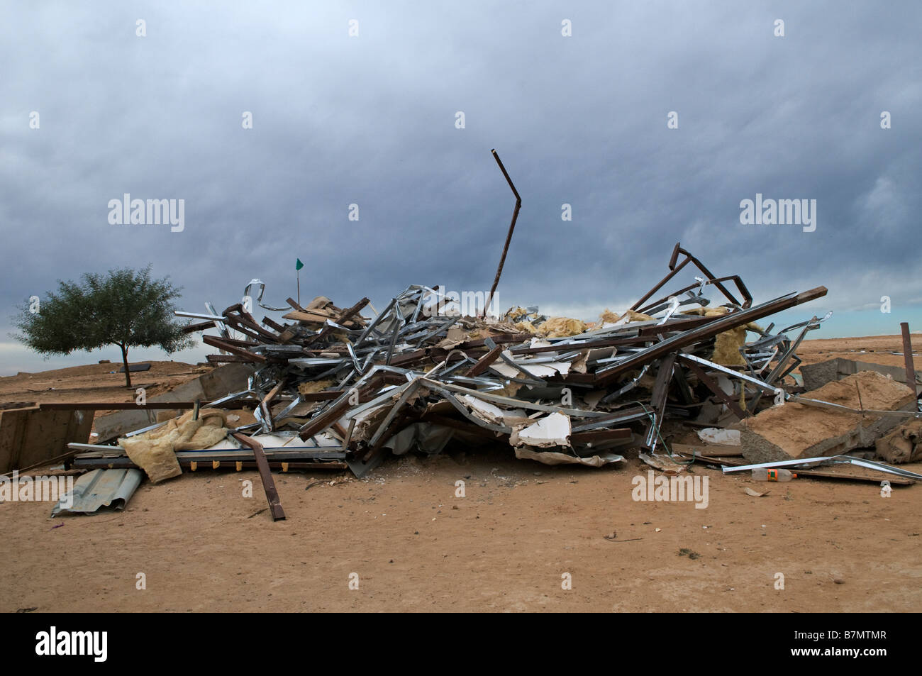 Ruins of a home demolished by Israeli authorities in Abdallah Al Atrash an unrecognized Bedouin village in the Negev desert Southern Israel Stock Photo