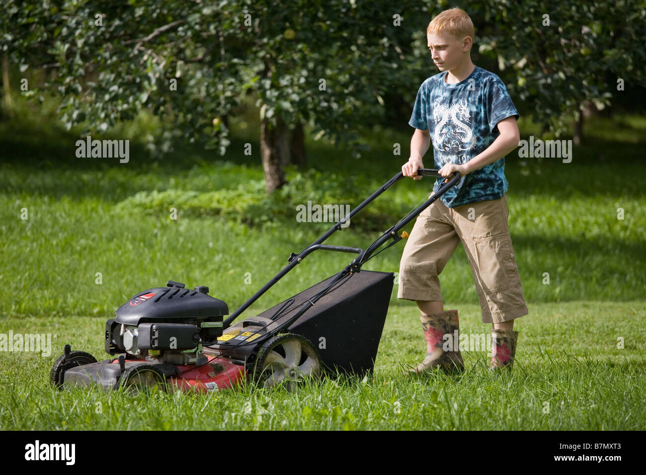 Pushing a lawn mower sales