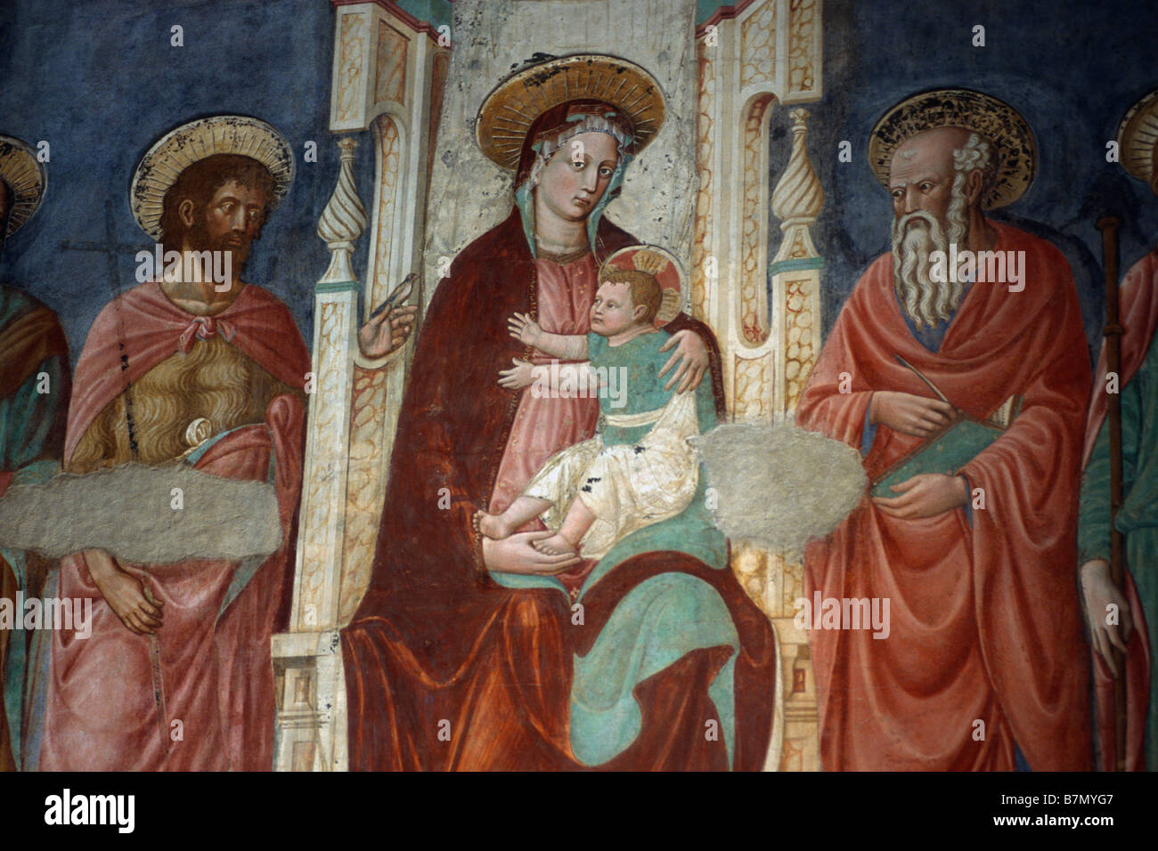 Florence. Italy. Fragments of frescoes inside the church of San Miniato al Monte. Stock Photo