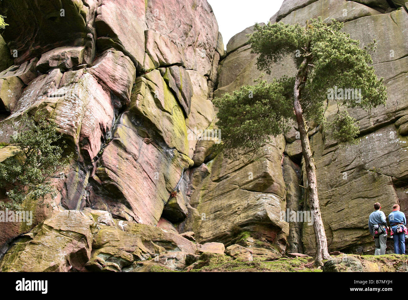 Abseiling rock face in the Peak District Stock Photo