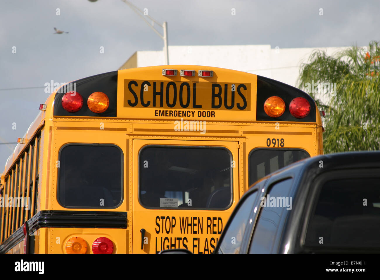Back of American school bus Stock Photo