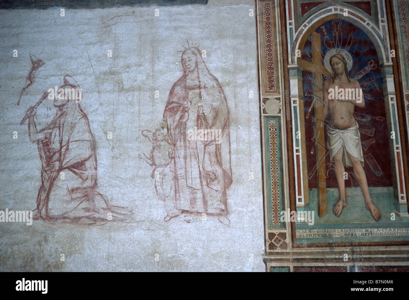 Florence Italy Fragments of frescoes inside the church of San Miniato al Monte Stock Photo